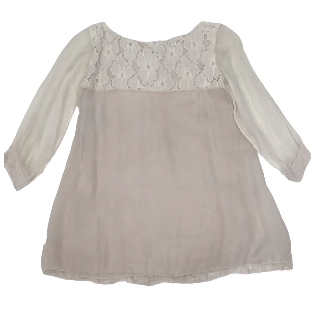 Amanti 100% Silk Blouse Made in Italy Lace Trim Top Size Small - Picture 4 of 15